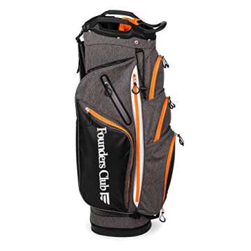 Founders Club Franklin Golf Push Cart Bag -Riding Cart Bag -Full Bag Rain Cover -Secure Push Cart Base -Light Weight -15 Way Full Length Divider-External Putter Tube-Embroidery Panel (Orange)