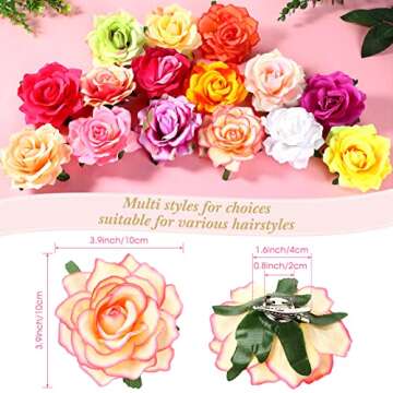 30 Packs 4 Inch Flower Hair Clip Rose Hair Accessories Floral Hairpin Brooch Hair Flowers Pin Flower Brooch for Bridal Headpiece Accessories Wedding(Multicolor)