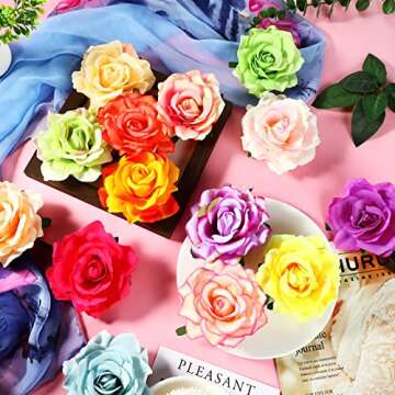 30 Packs 4 Inch Flower Hair Clip Rose Hair Accessories Floral Hairpin Brooch Hair Flowers Pin Flower Brooch for Bridal Headpiece Accessories Wedding(Multicolor)