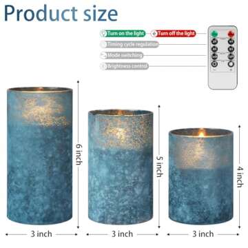 Mingfuxin Blue Flameless Candles with Remote - Battery Operated Candles with Timer, LED Indoor Pillar Candles for Home, Christmas, Wedding, Birthday Decorations