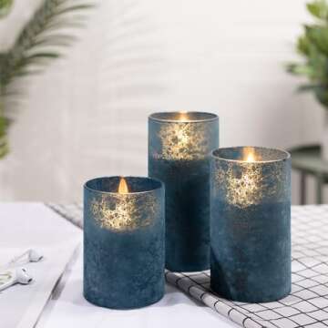 Mingfuxin Blue Flameless Candles with Remote - Battery Operated Candles with Timer, LED Indoor Pillar Candles for Home, Christmas, Wedding, Birthday Decorations