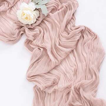 10ft Rustic Dusty Pink Cheesecloth Table Runner for Boho Decor