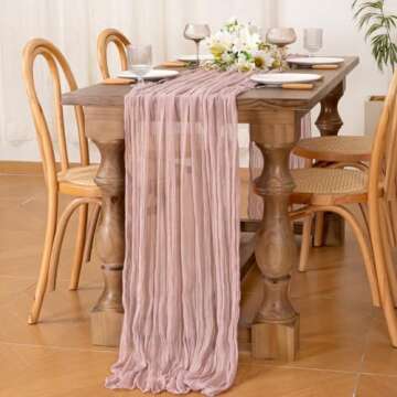 Boho Dusty Pink Cheesecloth Table Runner 10ft