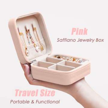 Travel Jewelry Case Small Jewelry Box Mini Travel Essentials for Women, Travel Jewelry Organizer, Bridesmaid Gifts Bridesmaid Proposal Gifts for Women Her, Travel Accessories to Store(1pc pink peach)