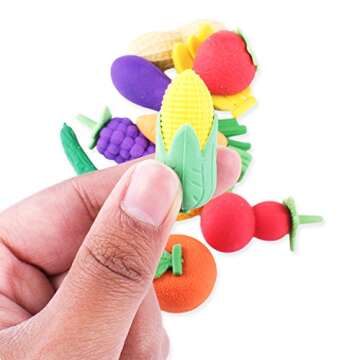 Super Z Outlet Colorful Mini Fruits & Vegetables Tiny Foods Miniature Pencil Erasers for Children Party Favors, Classroom Student Prize, School Supplies, Toys & Games (12 Mini Bags, 48 Erasers Total)