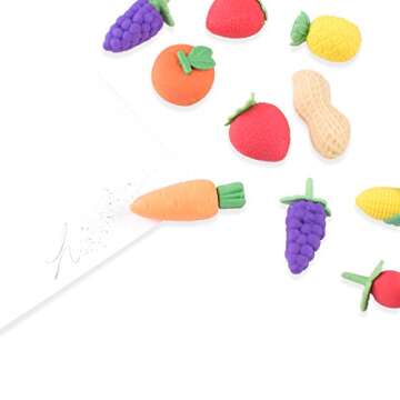 Super Z Outlet Colorful Mini Fruits & Vegetables Tiny Foods Miniature Pencil Erasers for Children Party Favors, Classroom Student Prize, School Supplies, Toys & Games (12 Mini Bags, 48 Erasers Total)