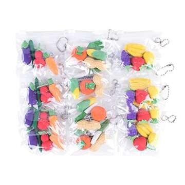 Super Z Outlet Colorful Mini Fruits & Vegetables Tiny Foods Miniature Pencil Erasers for Children Party Favors, Classroom Student Prize, School Supplies, Toys & Games (12 Mini Bags, 48 Erasers Total)