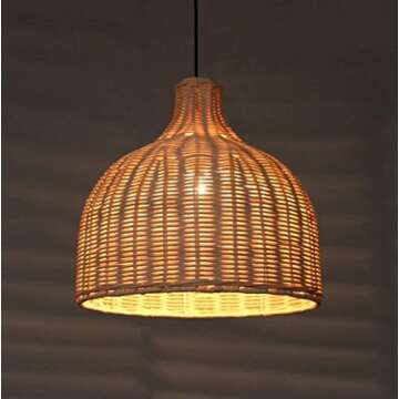 Siminda Southeast Asia Tropical Bamboo Chandelier DIY Wicker Rattan Lamp Shades Weave Hanging Light 13.77 Inch