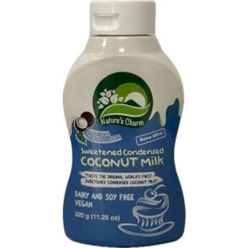 Nature's Charm Sweetened Condensed Coconut Milk, NEW Squeeze Bottle , Dairy and Soy FREE, Vegan, Lactose FREE, Gluten FREE. Rich Coconut Flavor, Good Soure of Calcum-11.25 Ounce (Pack of 2) Combo With FREE KC Commerce Wooden Spoon (2)