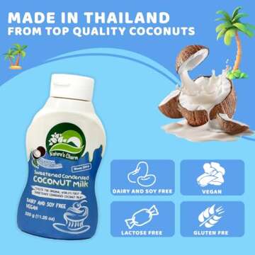 Nature's Charm Sweetened Condensed Coconut Milk, NEW Squeeze Bottle , Dairy and Soy FREE, Vegan, Lactose FREE, Gluten FREE. Rich Coconut Flavor, Good Soure of Calcum-11.25 Ounce (Pack of 2) Combo With FREE KC Commerce Wooden Spoon (2)