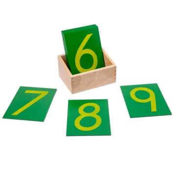 Adena Montessori Wooden Math Counting,Sandpaper Numbers with Box for Toddlers Kids,Early Development Math Material for Preschool Learning Education Toys,Sensory 0-9 Cards Montessori Flash Cards