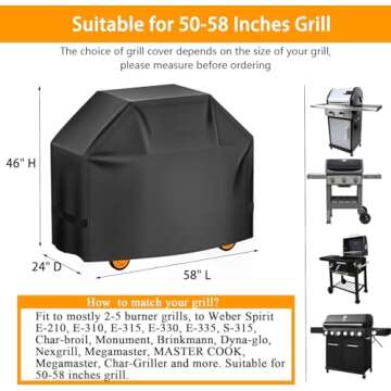 Aoretic Grill Cover, 58 inch BBQ Gas Grill Cover for Outdoor Grill, Charbroil Grill Cover Barbecue Waterproof, Anti-UV for Weber Char-Broil Monument, Dyna-glo Nexgrill Spun Polyester