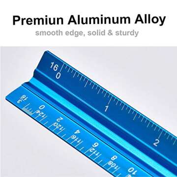 FUTGLOBAL Set of 3 Aluminum Engineering Scale Metal Ruler Set, Architectural Scale Rulers 12 Inch and 6 Inch Triangle Ruler and 12 Inch Straight Edge Ruler Drafting Tools for Architects, Draftsman