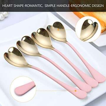 HISSF 4 Pieces Dessert Spoons, Pink Heart Shaped Spoons, 6.7 inches,18/10 Stainless Steel Spoon Set, Ice Cream Spoons