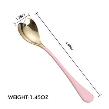 HISSF 4 Pieces Dessert Spoons, Pink Heart Shaped Spoons, 6.7 inches,18/10 Stainless Steel Spoon Set, Ice Cream Spoons