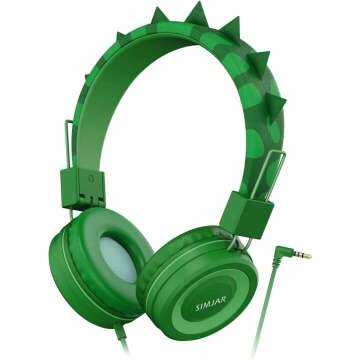 SIMJAR Dinosaur Kids Headphones with Microphone for School, Volume Limiter 85/94dB, Over-Ear Girls Boys Headphones for Kids with Foldable Wired Headphones for iPad/Travel/Tablet