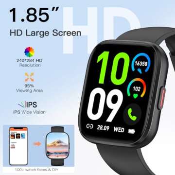 Smart Watches for Men Women Answer/Make Call, 1.85" Fitness Watch with 120+ Sports Modes, Heart Rate/Blood Oxygen/Activity Tracker, Pedometer, IP68 Smartwatch for iOS Android Samsung (Black, 1.85”)