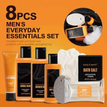 Gift Baskets for Men Bath and Body Gift Set Body & Earth Citrus Scented Mens Bath Set with Body Lotion, Face Wash, Shower Gel, Bubble Bath, Loofah & More, Birthday Gifts for Men,Christmas Gifts