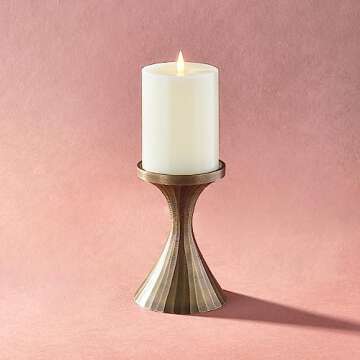 LampLust Metal Pillar Candle Holder - 5.5 & 7.25 Inch Tall Candle Holders for Pillar Candles, Aged Brass Finish, Modern Candle Holder for Coffee Table Decor, Wedding Centerpieces & Home Décor