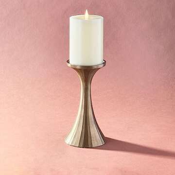 LampLust Metal Pillar Candle Holder - 5.5 & 7.25 Inch Tall Candle Holders for Pillar Candles, Aged Brass Finish, Modern Candle Holder for Coffee Table Decor, Wedding Centerpieces & Home Décor