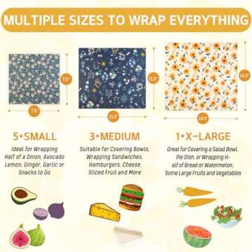 Reusable Beeswax Wrap - 9 Pack Beeswax Wraps for Food, Eco-Friendly Beeswax Food Wraps, Bread Sandwich Wrapper - Organic, Sustainable, Zero Waste, Reusable Plastic-Free Food Wrap, 1XL, 3M, 5S