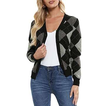 Vintage 90s Argyle Cardigan for Women - Y2K Style