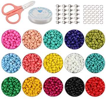 PHOGARY 3500pcs Glass Seed Beads, Mixed Colors Small Pony Beads Assorted Kit Opaque Colors Lustered Loose Spacer Beads, 4mm Round, Hole 1.3mm for Jewelry Making, DIY Crafting (15 Colors)