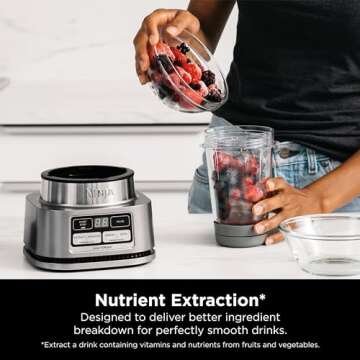 Ninja SS101 Foodi Smoothie Maker & Nutrient Extractor* 1200 WP, 6 Functions Smoothies, Extractions*, Spreads, smartTORQUE, 14-oz. , (2) To-Go Cups & Lids, Silver