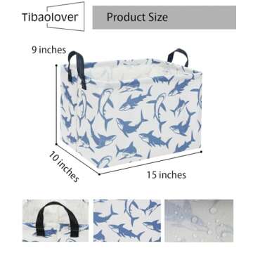 TIBAOLOVER Rectangular Baby Shark Basket Kids Basket Baby Storage Basket Cute Kids Toy Storage Bin Organizer Shelf Book Basket Baby Shark Room Decor(Blue Shark)