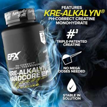 EFX Sports Kre-Alkalyn Hardcore | Thermogenic pH Correct Creatine Monohydrate Pill Supplement | Energy & Strength Pre Workout | 40 Servings, 120 Capsules