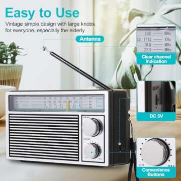 Radios Portable AM FM Retro Radio, Transistor Radios with Loud Speakers, Battery Powered or DC Power, Suitable for Indoor, Outdoor and Emergency Use, Small Transistor Radio AM FM Gifts