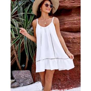 Blooming Jelly Womens Bathing Suit Cover Up Swim Beach Dresses Cover Ups Spaghetti Straps Swimsuit Coverups (M, White)