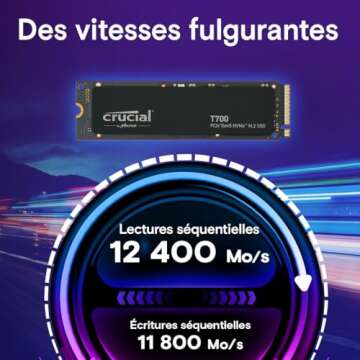 Crucial T700 2TB Gen5 NVMe M.2 SSD - Up to 12,400 MB/s - DirectStorage Enabled - CT2000T700SSD3 - Gaming, Photography, Video Editing & Design - Internal Solid State Drive