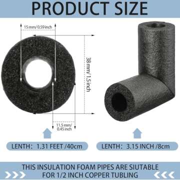 Elbow Pipe Insulation Foam Tube Outdoor Pipe Insulation Wrap Black Foam Pipe Covers Elbow Insulation Tubing Water Pipe Insulation Foam Wrap for Outdoor Winter Irrigation, Sprinkler(8 Pack, 1/2 Inch)