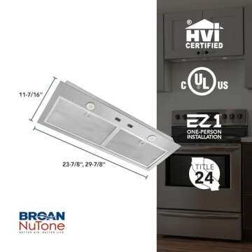 Broan- NuTone BBN1243SS Custom Built Insert with 2-Speed Exhaust Fan and Light, 300 Max Blower CFM, Stainless Steel, 24-Inch Range Hood Power Pack