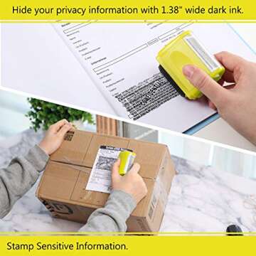 Identity Theft Protection Stamp Roller, KENOBEE Self-Inking Wide Security Stamp Roller for Personal Information Blackout, Privacy Confidential and Address Blocker, Yellow