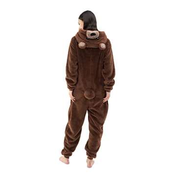 COSUSKET Snug Fit Unisex Adult Onesie Pajamas, Sherpa Bear Animal One Piece Halloween Costume Sleepwear Homewear