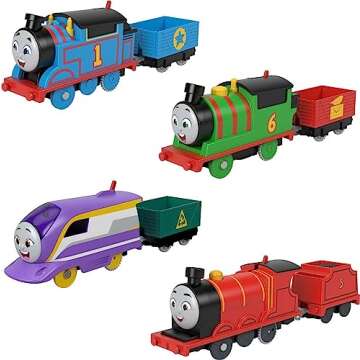 Thomas & Friends Motorized Toy Trains Set of 4 Engines, Thomas Percy Kana & James for Preschool Pretend Play Kids Ages 3+ Years