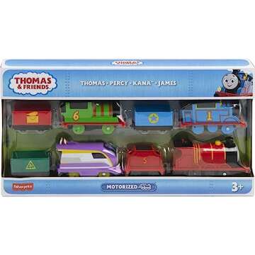 Thomas & Friends Motorized Toy Trains Set of 4 Engines, Thomas Percy Kana & James for Preschool Pretend Play Kids Ages 3+ Years