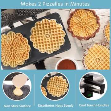 Nonstick Electric Pizzelle Maker - Bake Two 5-Inch Cookies Easily