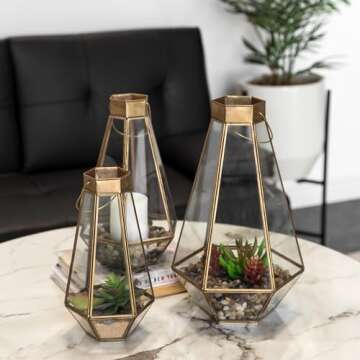 Best Choice Products Metal Indoor Outdoor Modern Decorative Faceted Hurricane Candle Holder Centerpiece Lanterns for Parties, Events, Weddings w/Clear Glass, Mirrored Base, Set of 3, Brass