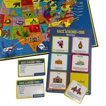 University Games, Scholastic Race Across the USA Board Game , Geography Learning Game for Kids and Families, for 2 to 4 Players Ages 8 and Up