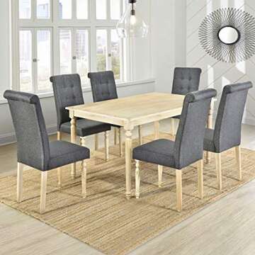 LZ LEISURE ZONE 7 Piece Dining Table Set, Dining Table and Chairs Sets for 6, Wood Rectangular Dining Table Set with 6 High Back Upholstered Dining Chairs, Natural+Grey