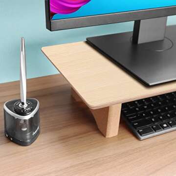 Aothia Large Dual Monitor Stand Riser, Solid Wood Desk Shelf with Eco Cork Legs for Laptop Computer/TV/PC/Printers, Perfect Desktop Stands Organizer with Underneath Storage for Office Accessories