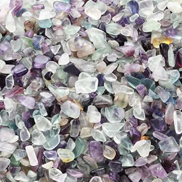 Kingyao Flourite Crystals 1 lb Tumbled Chips Crushed Quartz Crystal Stone Crystals and Healing Stones Reiki Chakra Stone Making Home Decoration (Flourite)