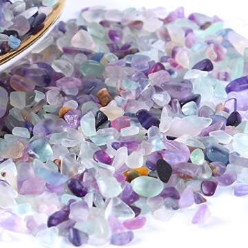 Kingyao Flourite Crystals 1 lb Tumbled Chips Crushed Quartz Crystal Stone Crystals and Healing Stones Reiki Chakra Stone Making Home Decoration (Flourite)