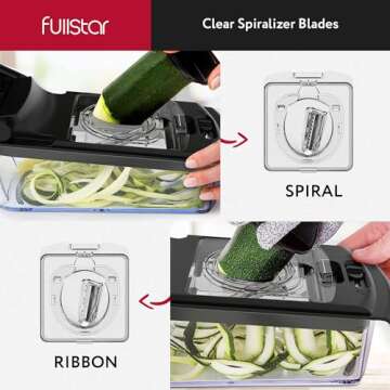 Fullstar Vegetable Chopper - Food Chopper - Onion Chopper - Vegetable Slicer & Spiralizer - Veggie Chopper with Container - Kitchen Gadgets - Home Essentials - Kitchen Accessories (4 in 1, Clear)