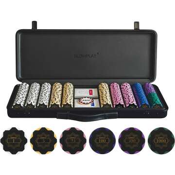 SLOWPLAY Nash 14 Gram Clay Poker Chips Set for Texas Hold’em, 300 PCS/500PCS, Blank Chips/ Numbered Chips.Features a high-end Carrying case with Leather Interior Design and German Polycarbonate Shell