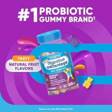 Digestive Advantage Probiotics For Digestive Health, Kids Probiotic Gummies, Daily Probiotics For Women, Men & Kids Minor Abdominal Discomfort, & Gut Health, 80ct Natural Fruit Flavors