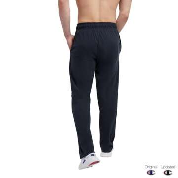 Champion Men's Everyday Open Hem Cotton Pants, 32.5" Inseam, Cotton Knit Pants Left Hip "C" Logo, Open Hem Jersey Pants